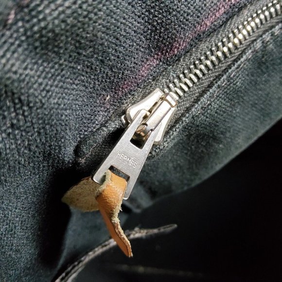 Hermes Fourre Tout Canvas Tote Bag Handbag Satchel Black Grey - Picture 16 of 16